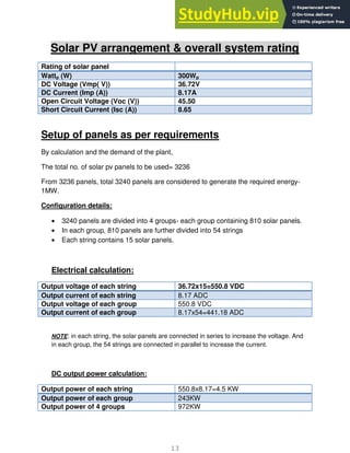 A Report On Design Estimation Of 1MW Solar PV Plant (Utility Scale) | PDF
