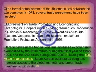 indiathe formal establishment of the diplomatic ties between the two countries in 1973, several trade agreements have been reached: