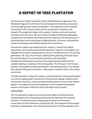 A Tree plantation program report- Govt HSS Ezhudesapattu | PDF