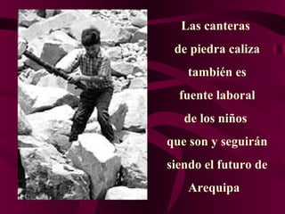 Las canteras  de piedra caliza también es fuente laboral de los niños  que son y seguirán siendo el futuro de Arequipa  