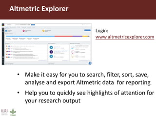 AReS and Altmetrics: How we use them at ILRI