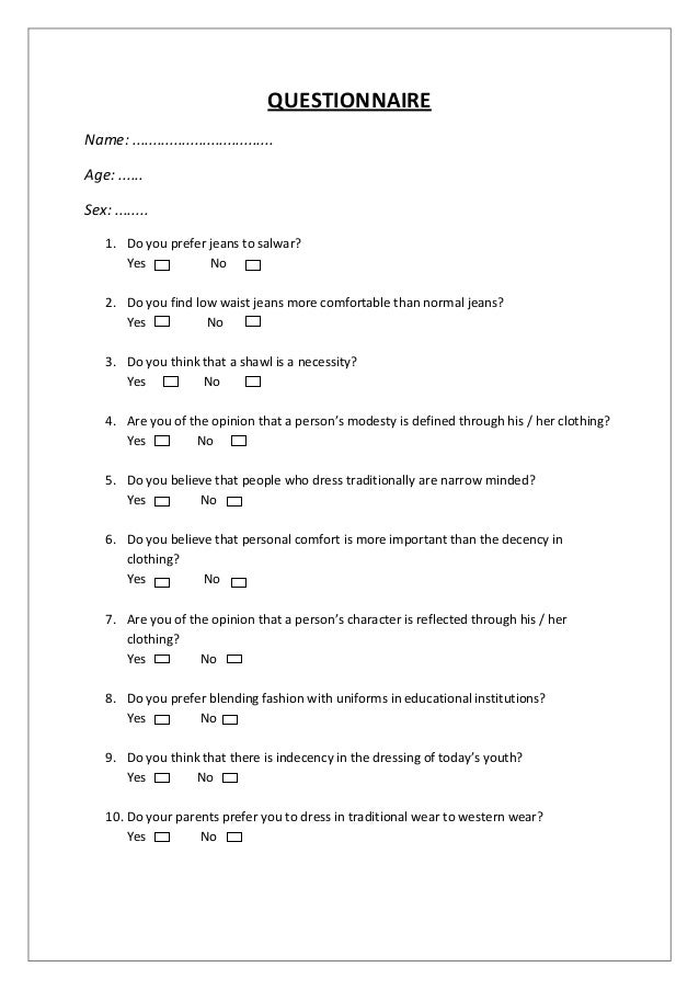 Example of a survey questionnaire in a research paper