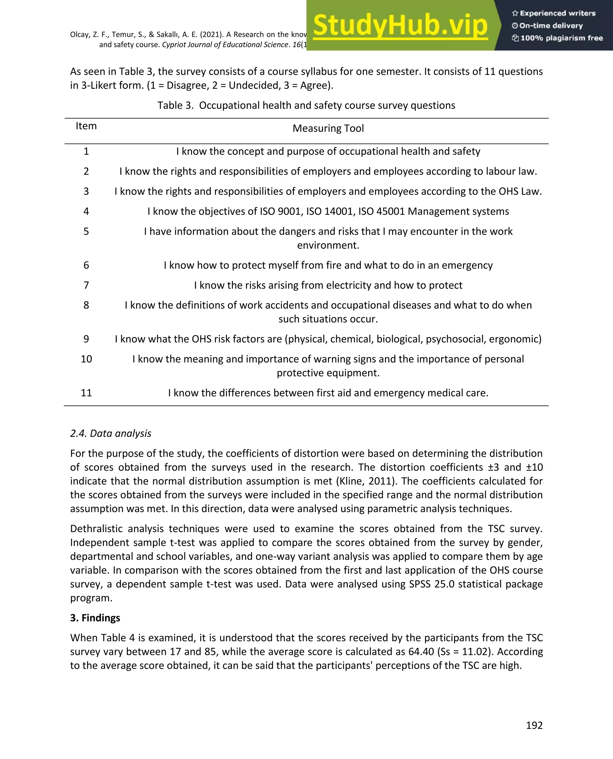 A research on the knowledge level and safety culture of students taking