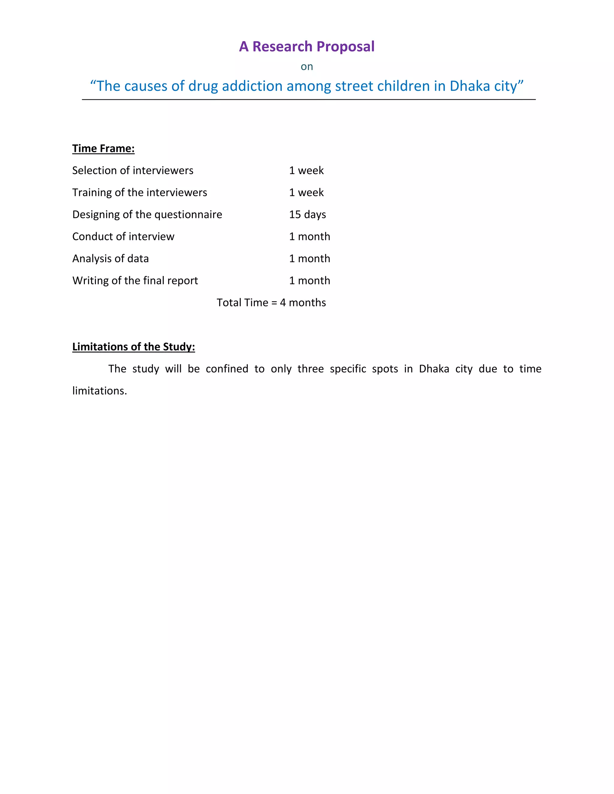 A research proposal on “the causes of drug addiction among street ...