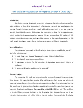 A research proposal on “the causes of drug addiction among street ...