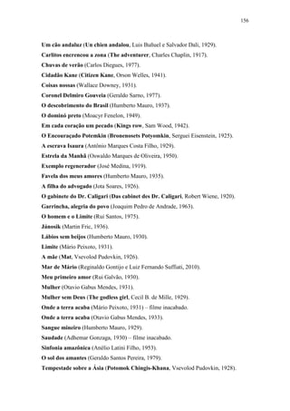 156
Um cão andaluz (Un chien andalou, Luis Buñuel e Salvador Dali, 1929).
Carlitos encrencou a zona (The adventurer, Charles Chaplin, 1917).
Chuvas de verão (Carlos Diegues, 1977).
Cidadão Kane (Citizen Kane, Orson Welles, 1941).
Coisas nossas (Wallace Downey, 1931).
Coronel Delmiro Gouveia (Geraldo Sarno, 1977).
O descobrimento do Brasil (Humberto Mauro, 1937).
O dominó preto (Moacyr Fenelon, 1949).
Em cada coração um pecado (Kings row, Sam Wood, 1942).
O Encouraçado Potemkin (Bronenosets Potyomkin, Serguei Eisenstein, 1925).
A escrava Isaura (Antônio Marques Costa Filho, 1929).
Estrela da Manhã (Oswaldo Marques de Oliveira, 1950).
Exemplo regenerador (José Medina, 1919).
Favela dos meus amores (Humberto Mauro, 1935).
A filha do advogado (Jota Soares, 1926).
O gabinete do Dr. Caligari (Das cabinet des Dr. Caligari, Robert Wiene, 1920).
Garrincha, alegria do povo (Joaquim Pedro de Andrade, 1963).
O homem e o Limite (Rui Santos, 1975).
Jánosik (Martin Fric, 1936).
Lábios sem beijos (Humberto Mauro, 1930).
Limite (Mário Peixoto, 1931).
A mãe (Mat, Vsevolod Pudovkin, 1926).
Mar de Mário (Reginaldo Gontijo e Luiz Fernando Suffiati, 2010).
Meu primeiro amor (Rui Galvão, 1930).
Mulher (Otavio Gabus Mendes, 1931).
Mulher sem Deus (The godless girl, Cecil B. de Mille, 1929).
Onde a terra acaba (Mário Peixoto, 1931) – filme inacabado.
Onde a terra acaba (Otavio Gabus Mendes, 1933).
Sangue mineiro (Humberto Mauro, 1929).
Saudade (Adhemar Gonzaga, 1930) – filme inacabado.
Sinfonia amazônica (Anélio Latini Filho, 1953).
O sol dos amantes (Geraldo Santos Pereira, 1979).
Tempestade sobre a Ásia (Potomok Chingis-Khana, Vsevolod Pudovkin, 1928).
 