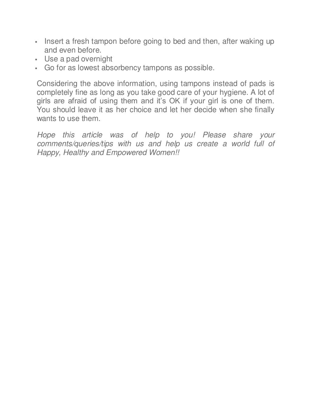 Are tampons safe for my tween girl