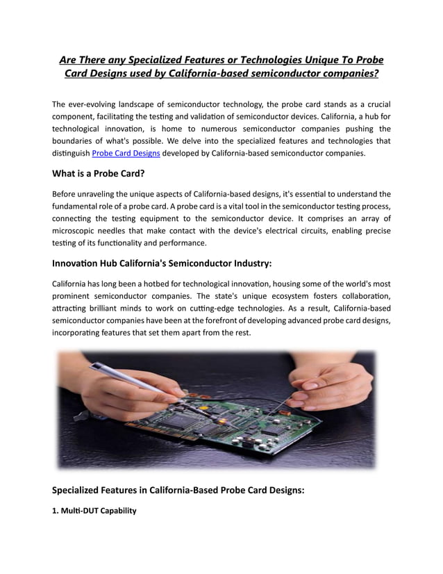 Are There any Specialized Features or Technologies Unique To Probe Card ...