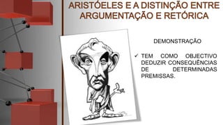DEMONSTRAÇÃO
 TEM COMO OBJECTIVO
DEDUZIR CONSEQUÊNCIAS
DE DETERMINADAS
PREMISSAS.
 