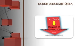 RETÓRICA
TÉCNICAS DE
PERSUASÃO DO AUDITÓRIO
PODER
MAL USADO OU BEM USADO
 