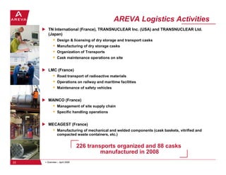 AREVA Logistics Activities
        TN International (France), TRANSNUCLEAR Inc. (USA) and TRANSNUCLEAR Ltd.
        (Japan...