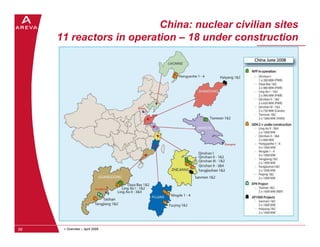 China: nuclear civilian sites
     11 reactors in operation – 18 under construction




      > Overview – April 2009
56
 