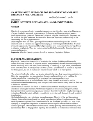 A review article on alternative treatment of migraine | PDF