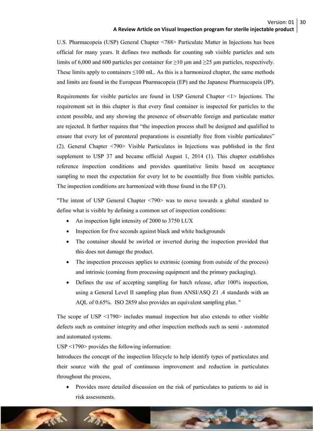 A review article on visual inspection program for sterile injectable ...