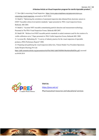 A review article on visual inspection program for sterile injectable ...