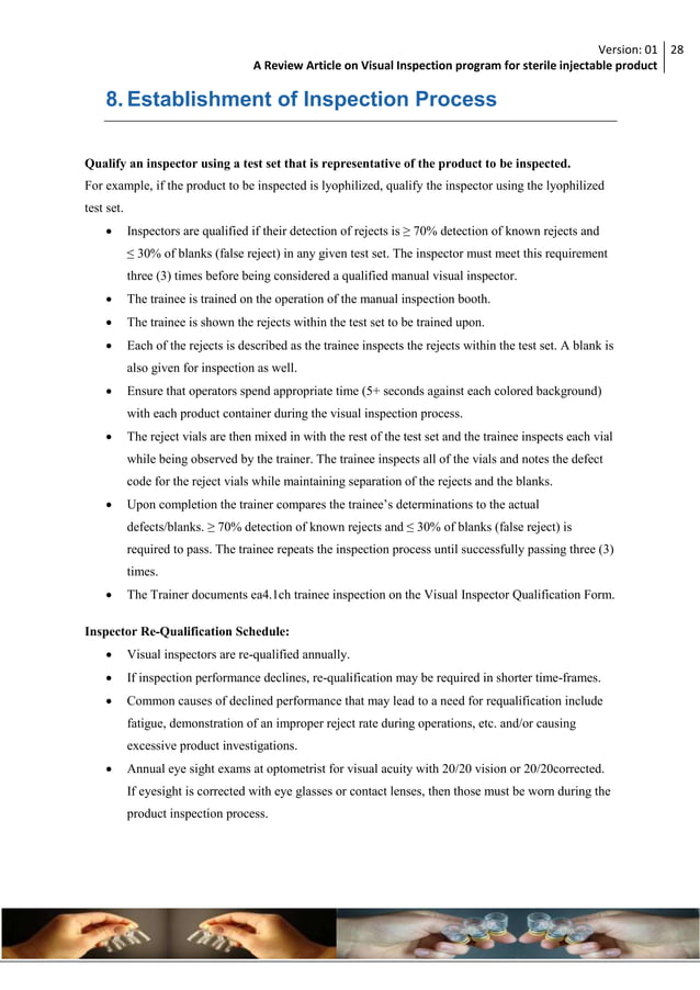 A review article on visual inspection program for sterile injectable