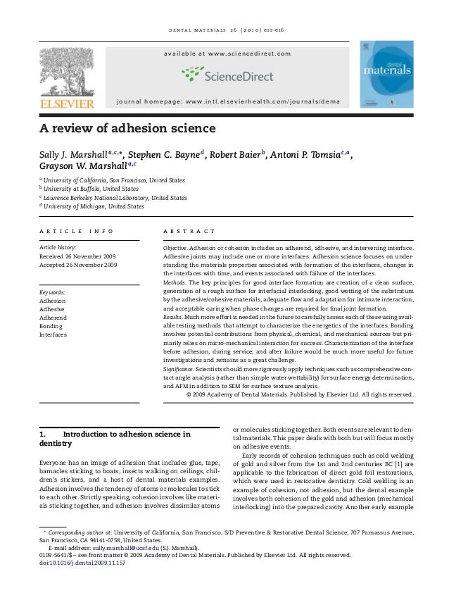A Review of Adhesion Science (Sally J. Marshall)