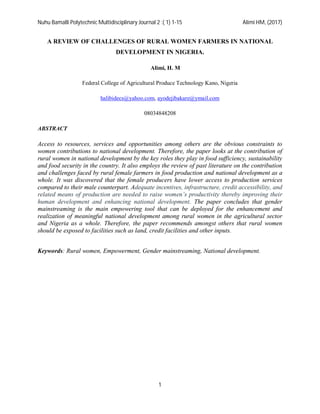 A review of challenges of rural women farmers in national development ...
