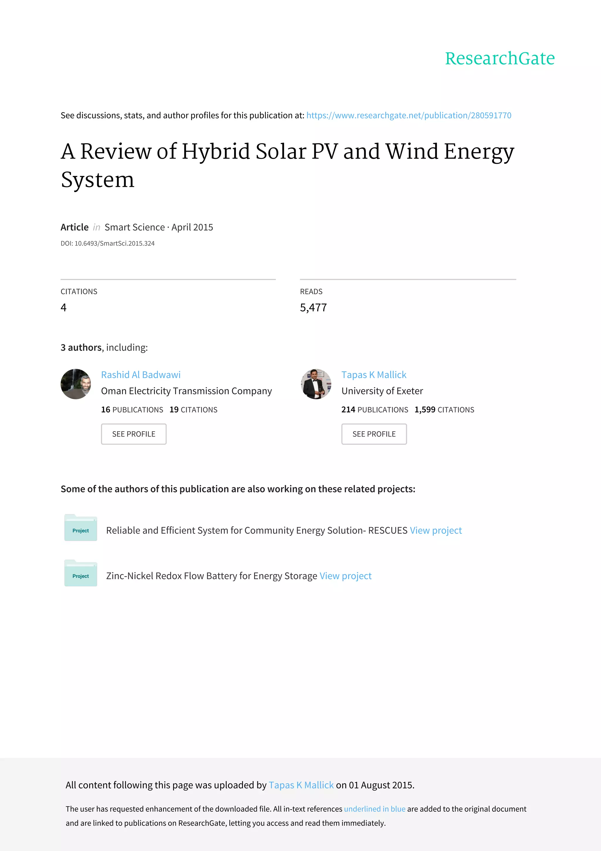 A review of hybrid solar pv and wind energy system paper | PDF