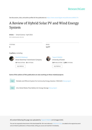 A review of hybrid solar pv and wind energy system paper | PDF