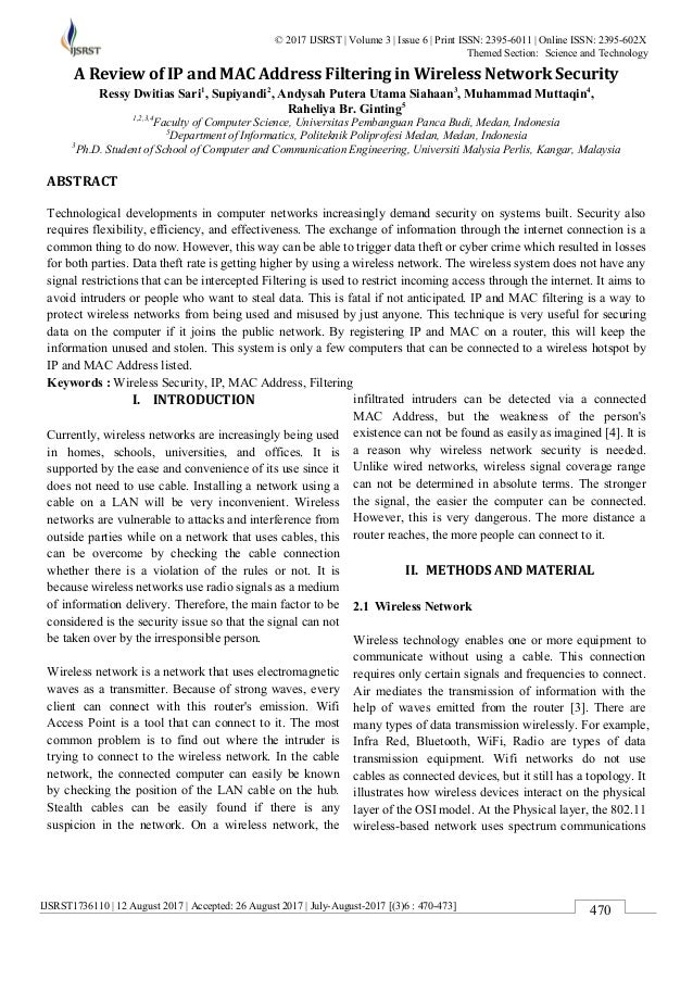 a review of ip and mac address filtering in wireless network security mac filtering