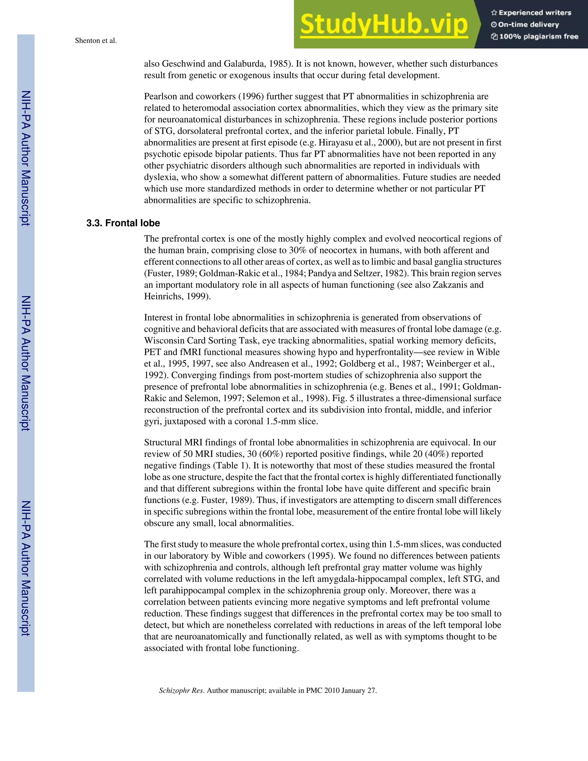 A Review Of MRI Findings In Schizophrenia | PDF
