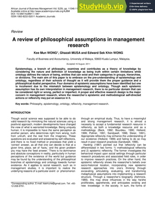 A Review Of Philosophical Assumptions In Management Research | PDF