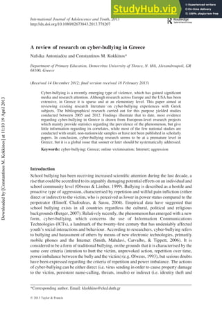 A Review Of Research On Cyber-Bullying In Greece | PDF