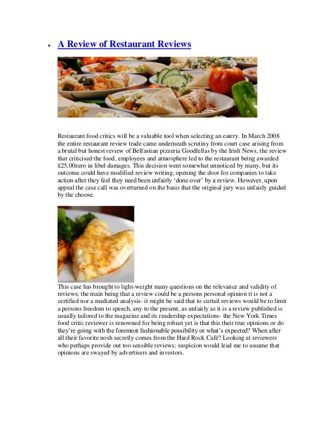 good restaurant review essay example