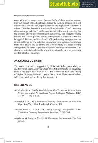 A REVIEW OF SEATING ARRANGEMENTS TOWARDS THE 21St CENTURY CLASSROOM ...