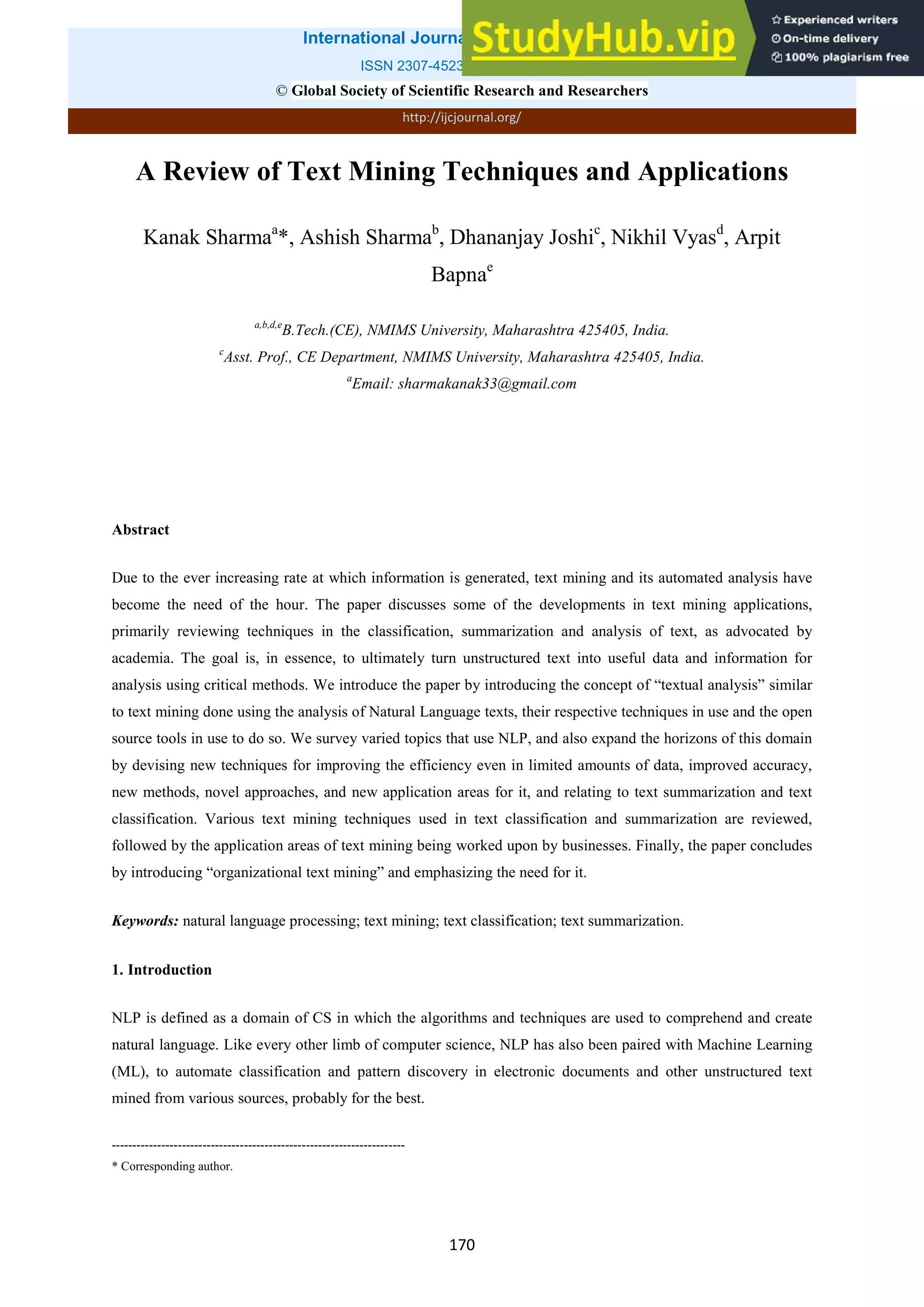 Text Mining Techniques Implemented To Extract Data From – BVBKM