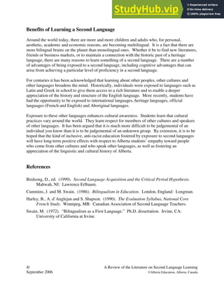 A Review Of The Literature On Second Language Learning. 2Nd Edition | PDF