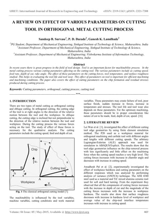 A review on effect of various parameters on cutting tool in orthogonal ...