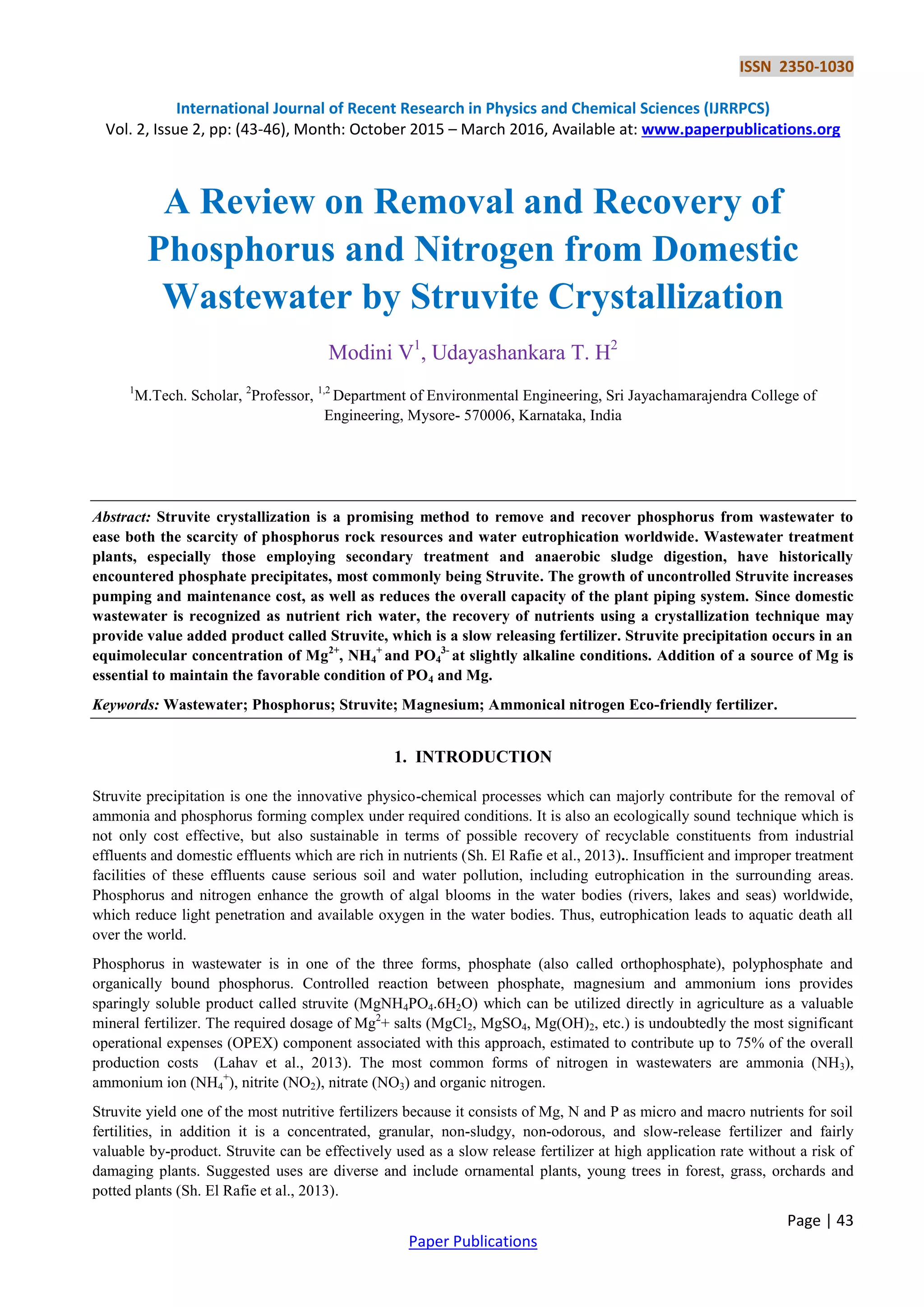 A Review on Removal and Recovery of Phosphorus and Nitrogen from ...