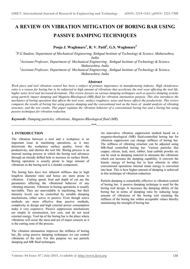 A review on vibration mitigation of boring bar using passive damping