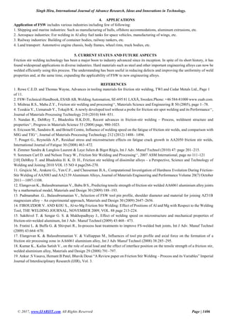 A review paper on friction stir welding process parameters | PDF