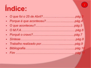 Índice:2O que foi o 25 de Abril?………….………...........pág.3