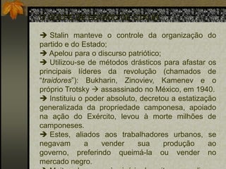 A Primeira Guerra Mundial  impôs como prioridade desviar recursos para as frentes de batalha, ao invés de se suprir as necessidades da população carente. Além disso, a guerra mobilizou a população adulta: camponeses e operários, o que provocou sofrimentos, perdas e danos familiares.MENCHEVIQUES  responsáveis pela Revolução de Fevereiro (1917) O que fizeram Derrubaram o regime tzarista através de uma greve geral e uma insurreição de massas, com operários criando conselhos (os sovietes) junto com os soldados, formados por camponeses mobilizados para a guerra. Contudo, não realizaram a reforma agrária.O que não fizeram Reforma agrária: essencial para o país, e não tiraram a Rússia da guerra devido às alianças com a social-democracia européia.