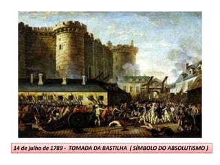 .
14 de julho de 1789 - TOMADA DA BASTILHA ( SÍMBOLO DO ABSOLUTISMO )
 