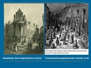 Ampliação dos empréstimos a juros Crescimento populacional e êxodo rural
 
