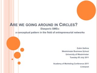 Are we going around in Circles? Diasporic SMEs: a conceptual pattern in the field of entrepreneurial networks Zubin Sethna Westminster Business School University of Westminster Tuesday 05 July 2011 Academy of Marketing Conference 2011 Liverpool 