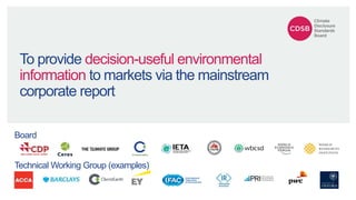 September 19 | Tweet @CDSBGlobal
Board
Technical Working Group (examples)
To provide decision-useful environmental
information to markets via the mainstream
corporate report
 