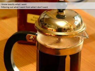 I know exactly what I want
Fiiltering out what I want from what I don’t want
 