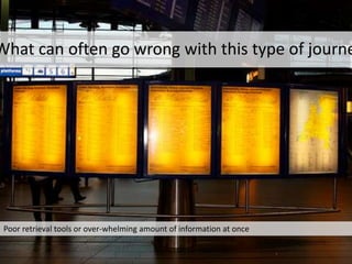 Poor retrieval tools or over-whelming amount of information at once
What can often go wrong with this type of journe
 