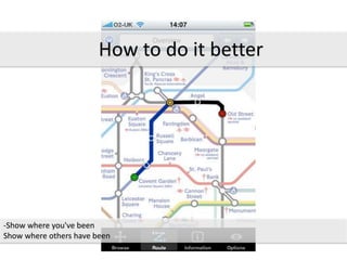 -Show where you've been
Show where others have been
How to do it better
 