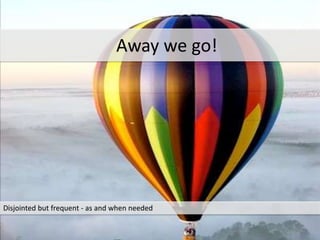 Disjointed but frequent - as and when needed
Away we go!
 