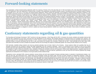 Forward-looking statements
Second Quarter 2016 Results – August 2016 2
This presentation contains forward-looking statements within the meaning of Section 27A of the Securities Act of 1933 and Section 21E of the Securities Exchange Act of
1934. All statements, other than statements of historical facts, included in this presentation that address activities, events or developments that the Company expects, believes
or anticipates will or may occur in the future are forward-looking statements. Without limiting the generality of the foregoing, forward-looking statements contained in this
presentation specifically include the expectations of management regarding plans, strategies, objectives, anticipated financial and operating results of the Company, including
as to the Company’s Wolfcamp shale resource play, estimated resource potential and recoverability of the oil and gas, estimated reserves and drilling locations, capital
expenditures, typical well results and well profiles, type curve, and production and operating expenses guidance included in the presentation. These statements are based on
certain assumptions made by the Company based on management's experience and technical analyses, current conditions, anticipated future developments and other factors
believed to be appropriate and believed to be reasonable by management. When used in this presentation, the words “will,” “potential,” “believe,” “intend,” “expect,” “may,”
“should,” “anticipate,” “could,” “estimate,” “plan,” “predict,” “project,” “target,” “profile,” “model” or their negatives, other similar expressions or the statements that include those
words, are intended to identify forward-looking statements, although not all forward-looking statements contain such identifying words. Such statements are subject to a
number of assumptions, risks and uncertainties, many of which are beyond the control of the Company, which may cause actual results to differ materially from those implied
or expressed by the forward-looking statements. In particular, careful consideration should be given to the cautionary statements and risk factors described in the Company's
most recent Annual Report on Form 10-K and Quarterly Reports on Form 10-Q. Any forward-looking statement speaks only as of the date on which such statement is made
and the Company undertakes no obligation to correct or update any forward-looking statement, whether as a result of new information, future events or otherwise, except as
required by applicable law.
The Securities and Exchange Commission (“SEC”) permits oil and gas companies, in their filings with the SEC, to disclose only proved, probable and possible reserves that
meet the SEC’s definitions for such terms, and price and cost sensitivities for such reserves, and prohibits disclosure of resources that do not constitute such reserves. The
Company uses the terms “estimated ultimate recovery” or “EUR,” reserve or resource “potential,” and other descriptions of volumes of reserves potentially recoverable through
additional drilling or recovery techniques that the SEC’s rules may prohibit the Company from including in filings with the SEC. These estimates are by their nature more
speculative than estimates of proved, probable and possible reserves and accordingly are subject to substantially greater risk of being actually realized by the Company.
EUR estimates, identified drilling locations and resource potential estimates have not been risked by the Company. Actual locations drilled and quantities that may be
ultimately recovered from the Company’s interest may differ substantially from the Company’s estimates. There is no commitment by the Company to drill all of the drilling
locations that have been attributed these quantities. Factors affecting ultimate recovery include the scope of the Company’s drilling project, which will be directly affected by
the availability of capital, drilling and production costs, availability of drilling and completion services and equipment, drilling results, lease expirations, regulatory approval and
actual drilling results, as well as geological and mechanical factors. Estimates of unproved reserves, type/decline curves, per well EUR and resource potential may change
significantly as development of the Company’s oil and gas assets provides additional data.
Type/decline curves, estimated EURs, resource potential, recovery factors and well costs represent Company estimates based on evaluation of petrophysical analysis, core
data and well logs, well performance from limited drilling and recompletion results and seismic data, and have not been reviewed by independent engineers. These are
presented as hypothetical recoveries if assumptions and estimates regarding recoverable hydrocarbons, recovery factors and costs prove correct. The Company has limited
production experience with this project, and accordingly, such estimates may change significantly as results from more wells are evaluated. Estimates of resource potential
and EURs do not constitute reserves, but constitute estimates of contingent resources which the SEC has determined are too speculative to include in SEC filings. Unless
otherwise noted, IRR estimates are before taxes and assume NYMEX forward-curve oil and gas pricing and Company-generated EUR and decline curve estimates based
on Company drilling and completion cost estimates that do not include land, seismic or G&A costs.
Cautionary statements regarding oil & gas quantities
 