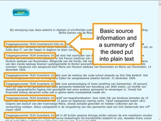 Basic source
information and
a summary of
the deed put
into plain text
 