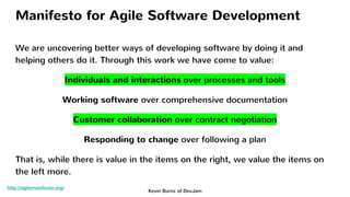 Kevin Burns of DevJam
Manifesto for Agile Software Development
We are uncovering better ways of developing software by doi...