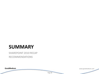 summarySharepoint 2010 recaprecommendations